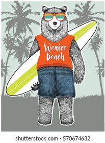 bear with surfboard