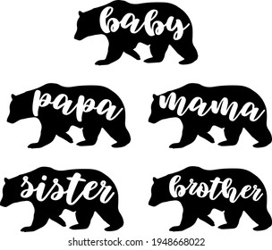 Bear Svg vector Illustration isolated on white background. Mama bear shirt design. Family bear svg for Cricut and Silhouette. Bear decoration for shirt and scrapbooking. 
