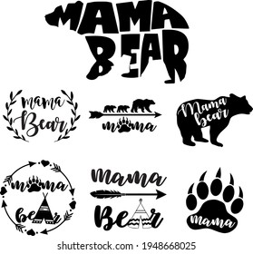 Bear Svg vector Illustration isolated on white background. Mama bear shirt design. Family bear svg for Cricut and Silhouette. Bear decoration for shirt and scrapbooking. 