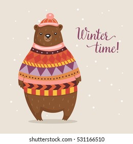 Bear in sweater. Winter illustration