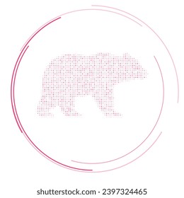 The bear symbol filled with pink dots. Pointillism style. Vector illustration on white background