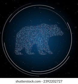 The bear symbol filled with white dots. Pointillism style. Some dots is red. Vector illustration on blue background with stars