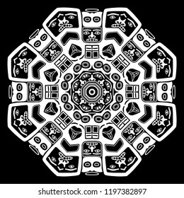 Bear Symbol Modern Stylization of North American and Canadian Native Art. Round Ornamental Mandala in Traditional  Style. Black and White Vector Illustration. Isolated Background for Fashion Textile