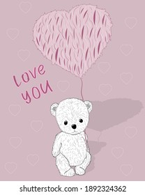 bear taddy bear heart love gift card pink