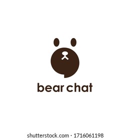 Bear + talk bubble. Bear chat. Logo icon vector.