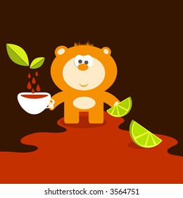 bear and tea happy bears cute plant vine wild toy leaf animals baby wilderness friends liquid morning burning smiling dawn cup tea partner mammals painting laughing mark glowing daybreak joyful image