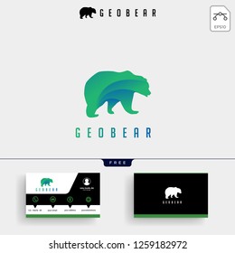 Bear Tech geometric logo template vector illustration and business card design