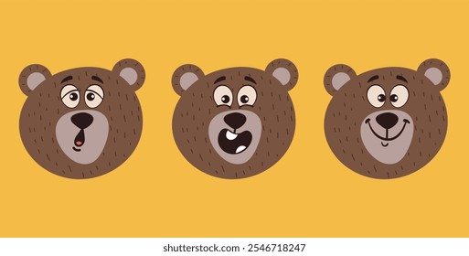 Bear teddy face cute character emotion expressions isolated set. Vector flat graphic design illustration