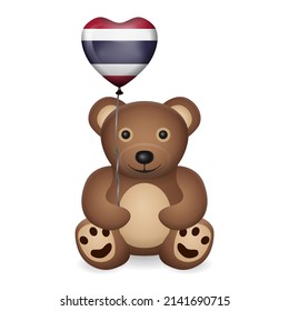Bear with Thailand flag heart balloon on a white background. Vector illustration.