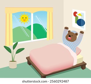 a bear that wakes up in the morning and stretches