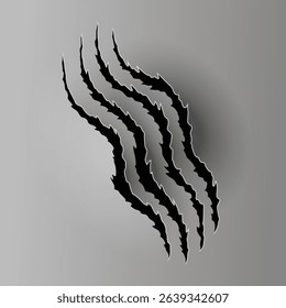 Bear or tiger claw mark. Scratches and torn traces of vector animal paw slashes. Hole in sheet of paper with torn edges. Vector illustration