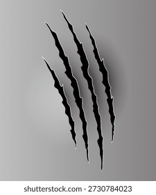 Bär- oder Tigerkrallenzeichen. Kratzer und zerrissene Spuren von Vektor Tierpfoten Schrägstriche. Loch in Blatt Papier mit abgerissenen Kanten. Vektorgrafik