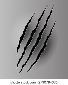 Bär- oder Tigerkrallenzeichen. Kratzer und zerrissene Spuren von Vektor Tierpfoten Schrägstriche. Loch in Blatt Papier mit abgerissenen Kanten. Vektorgrafik