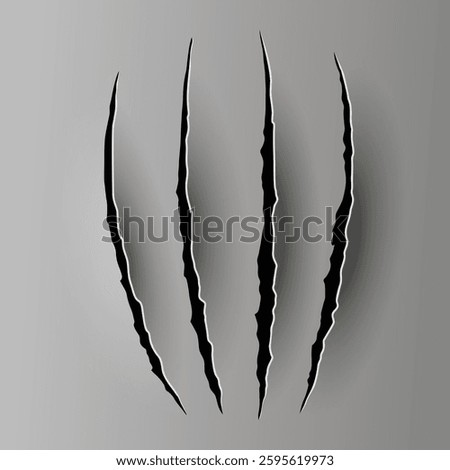 Bear or tiger claw mark. Scratches and torn traces of vector animal paw slashes. Hole in sheet of paper with torn edges. Vector illustration