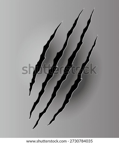 Bear or tiger claw mark. Scratches and torn traces of vector animal paw slashes. Hole in sheet of paper with torn edges. Vector illustration