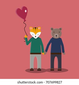Bear Tiger Love Flat Icon