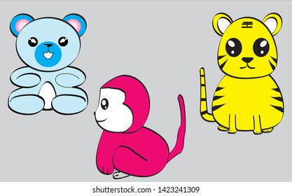Bear, tiger, monkey, on a gray background vector