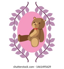 bear toy baby branche leaves design