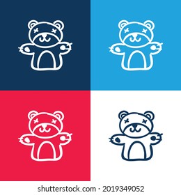 Bear Toy blue and red four color minimal icon set