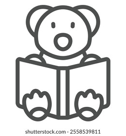 Bear toy and book line icon, love animals tale concept. Vector graphics. Bear animal with opened textbook sign on white background, outline style icon for mobile or web design