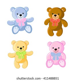 Bear, toy. Colorful collection of teddy bears for girls and boys. It can be used for baby textile, wrapping paper and children's room decoration. 