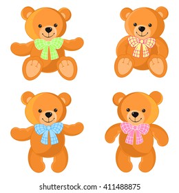 Bear, toy. Colorful collection of teddy bears for girls and boys. It can be used for baby textile, wrapping paper and children's room decoration. 