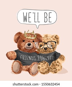 bear toy couple in friend forever t shirt illustration