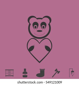 Bear Toy With Heart icon flat. Simple vector grey pictogram and bonus symbol