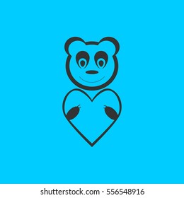 Bear Toy With Heart icon flat. Simple vector black pictogram on blue background