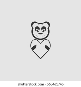 Bear Toy With Heart icon flat. Black pictogram on grey background. Vector illustration symbol