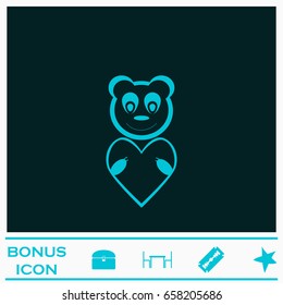 Bear Toy With Heart icon flat. Blue pictogram on dark background. Vector illustration symbol and bonus icons