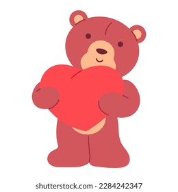 Bear toy with heart vector cartoon character isolated on a white background.