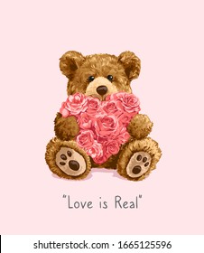 Bear Toy Holding Roses Heart Illustration