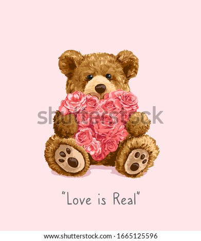 bear toy holding roses heart illustration