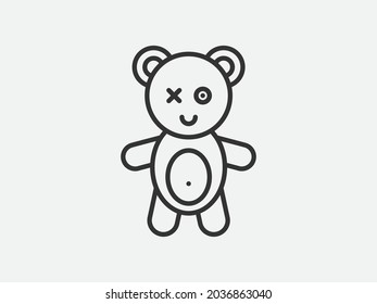 Bear toy icon on white background. Line style vector.