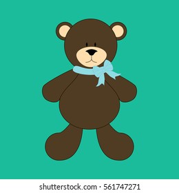 Bear toy on the green background. Vector illustration