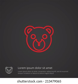 bear toy outline thin symbol, red on dark background, logo editable, creative template 