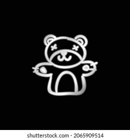 Icono metálico de juguete de oso plateado