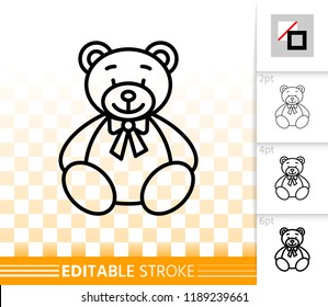 Bear Toy thin line icon. Outline web sign of teddy. Plush Doll linear pictogram with different stroke width. Simple vector symbol, transparent background. Bear Toy editable stroke icon without fill