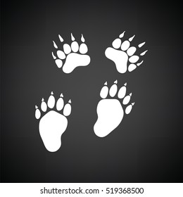 Bear trails  icon. Black background with white. Vector illustration.