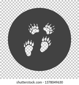 Bear trails  icon. Subtract stencil design on tranparency grid. Vector illustration.