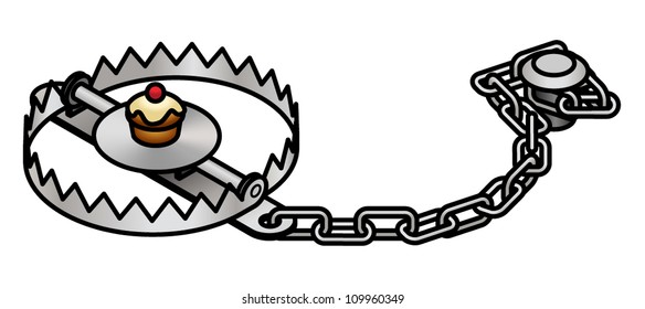 A bear trap baited with an iced cupcake and a cherry on top.