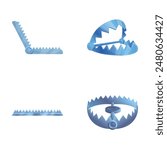 Bear trap icons set cartoon vector. Various type of animal trap. Enclosure to catch and retain animal
