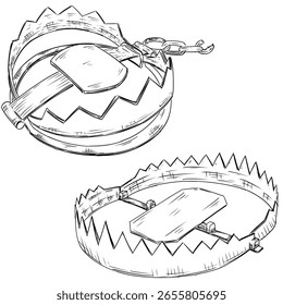 Bear trap vector sketch line art hand drawn illustration 