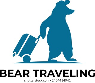 bear travel logo, travelling agency logo, bear with suitcase,