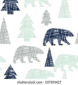 bear and tree seamless pattern