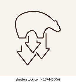 Bear trend line icon. Bear with arrows down. Trade concept. Vector illustration can be used for topics like for stock exchange market, finance, decrease, falling, mascot