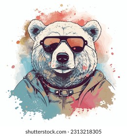 Diseño de camisetas de oso, oso retro, oso frío, diseño de camisetas animales, oso potente, diseño imprimible, animales de moda