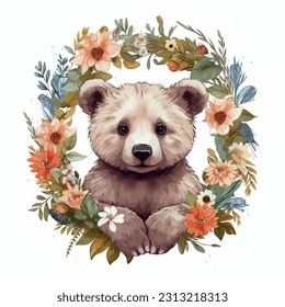Bear T-shirt Design, Retro Bear, Cool Bear, Animal T-shirt design, powerful bear, printable design, fashion animals