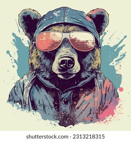 Bear T-shirt Design, Retro Bear, Cool Bear, Animal T-shirt design, powerful bear, printable design, fashion animals